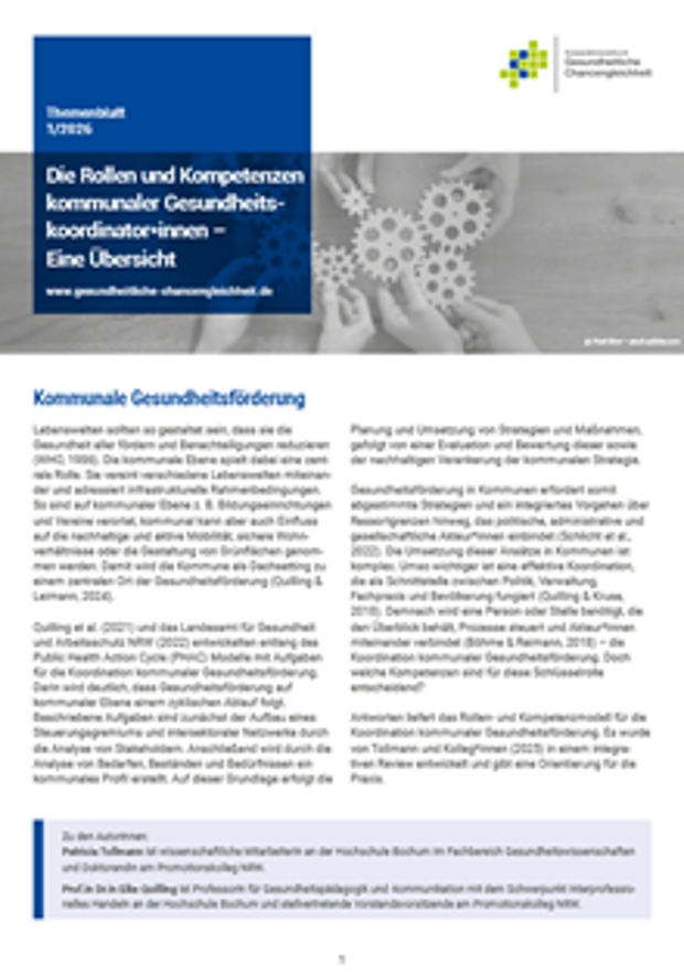 Cover: Wie gelingt kommunale Gesundheitsförderung in der Praxis – und welche Rolle spielt dabei eine gute Koordination?