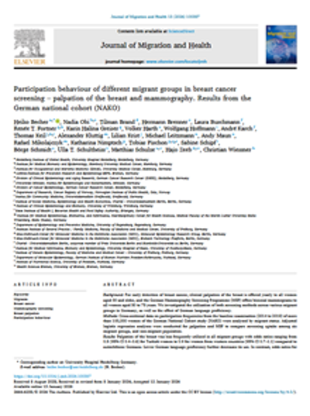 Cover: Participation behaviour of different migrant groups in breast cancer screening – palpation of the breast and mammography