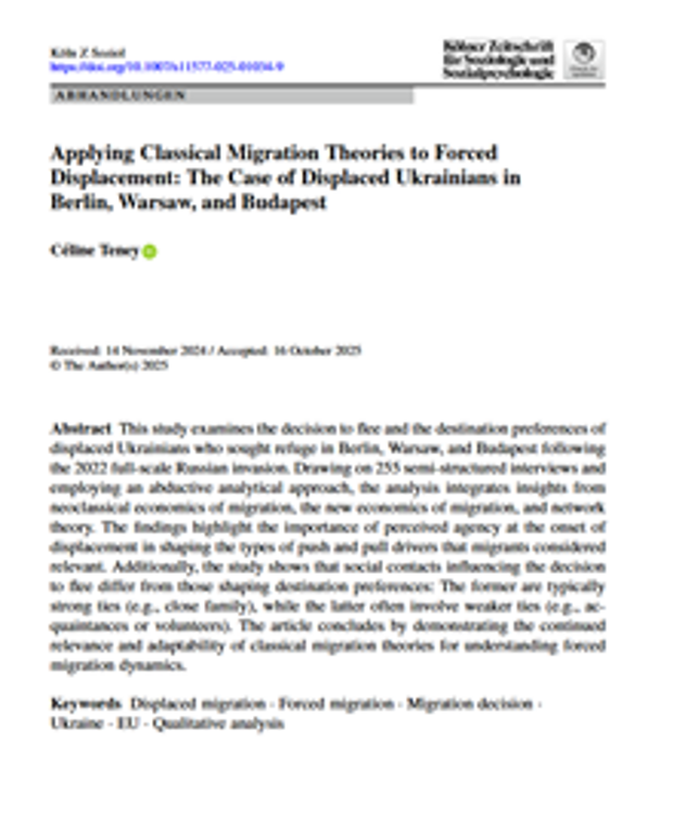 Cover: Anwendung klassischer Migrationstheorien auf Fluchtmigration am Beispiel der vertriebenen Ukrainerinnen und Ukrainer in Berlin, Warschau und Budapest