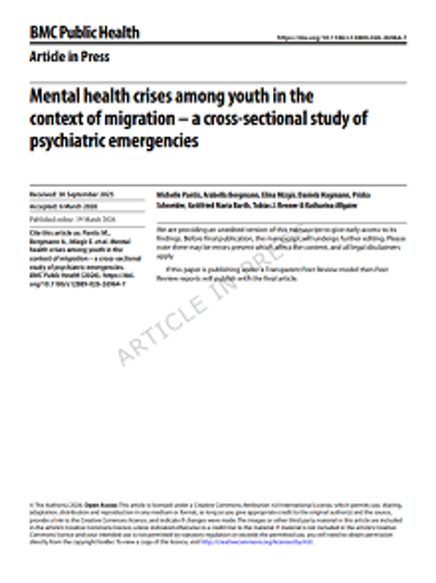 Cover: Mental health crises among youth in the context of migration – a cross-sectional study of psychiatric emergencies