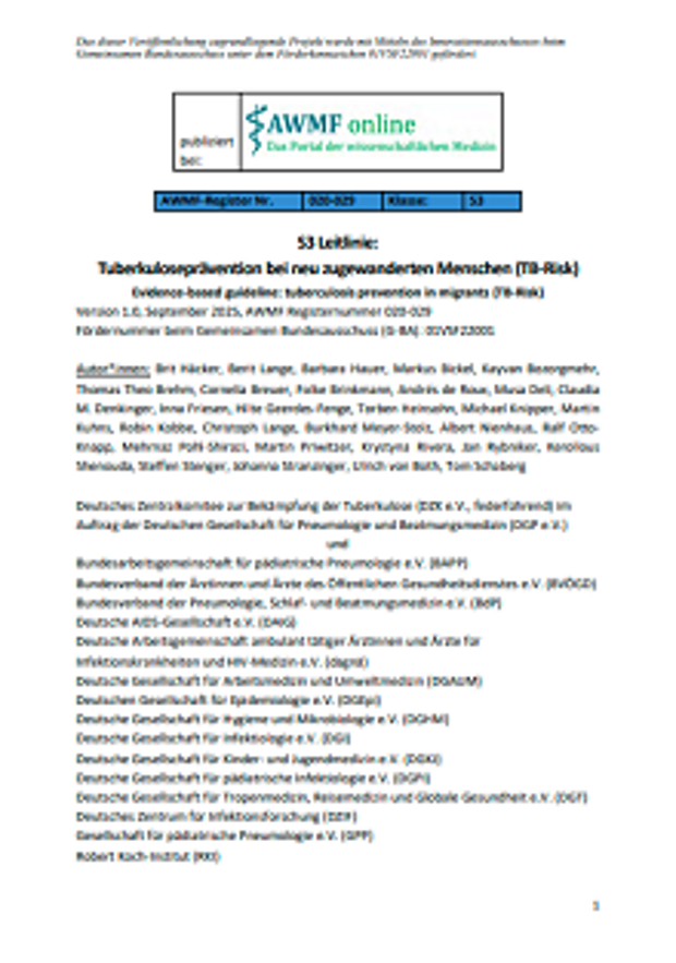 Cover: Tuberkuloseprävention bei neu zugewanderten Menschen (TB-Risk) 