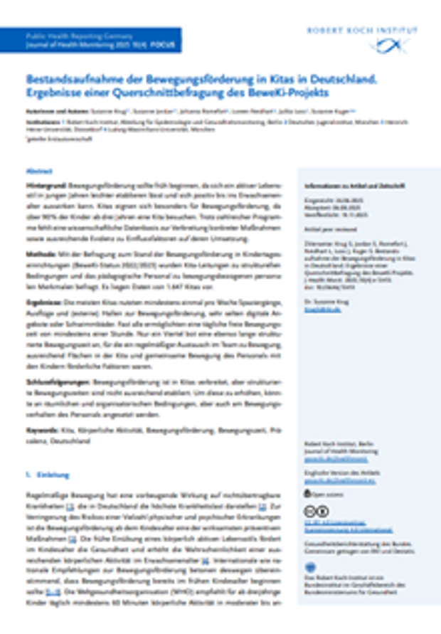 Cover: Bestandsaufnahme der Bewegungsförderung in Kitas in Deutschland