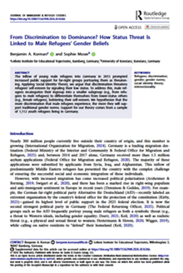 Cover: From discrimination to dominance? How status threat is linked to male refugees’ gender beliefs